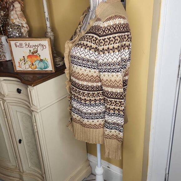 Vintage Architect brown and tan ruffle wool blend cardigan women's size M - Picture 3 of 5